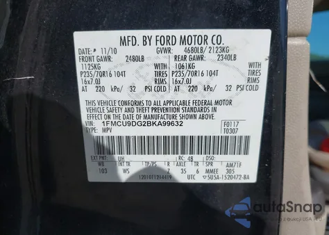 2011 Ford Escape Xlt из США, поврежденный, VIN 1FMCU9DG2BKA99632